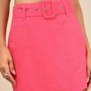 Lulus Trendsetting Option Hot Pink Belted High-rise Mini Skirt - Size L